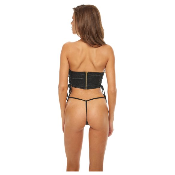 Bombshell - crop, luipaardprint korset en string (zwart)