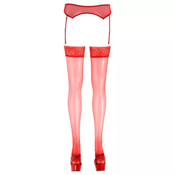 Cottelli - Kanten stay-up kousen - rood - 3/M-L