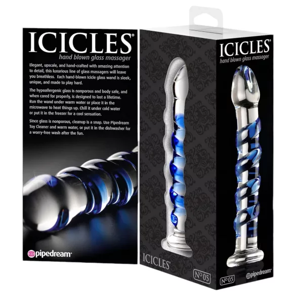 Icicles No. 5 - glazen dildo - spiraal - transparant/blauw