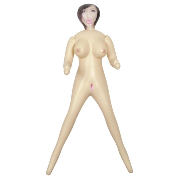 Knuffelende Mayumi rubberen vrouw