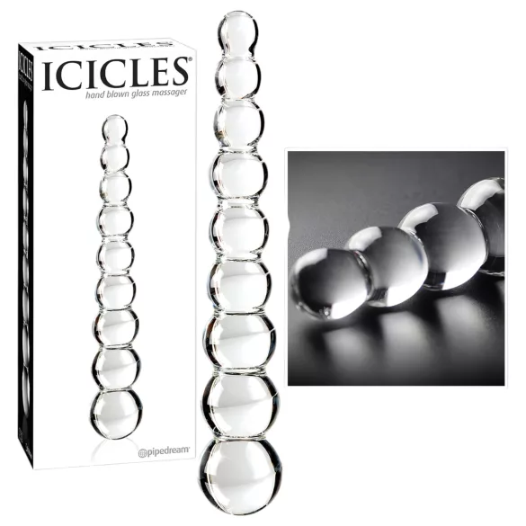 Icicles No. 2 - glazen dildo met bolletjes - transparant