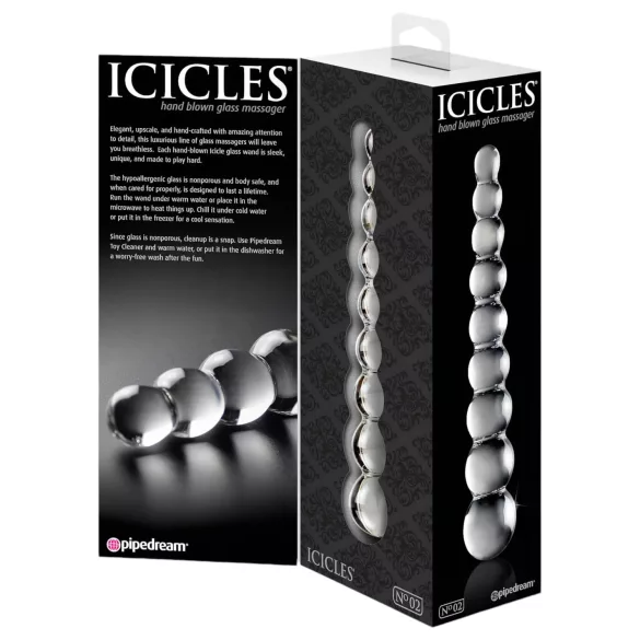 Icicles No. 2 - glazen dildo met bolletjes - transparant