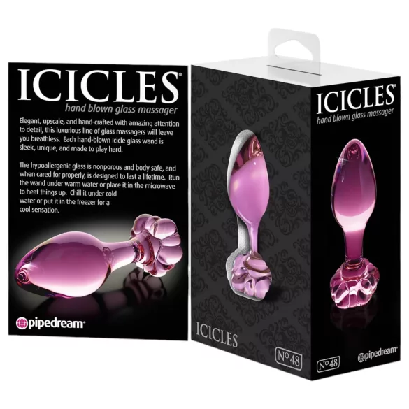 Icicles No. 48 - glazen anale plug met bloem (roze)