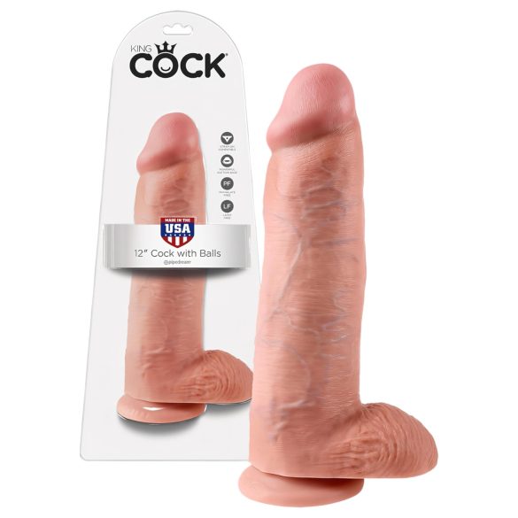 King Cock 12 met ballen grote dildo (30 cm) - huidkleurig