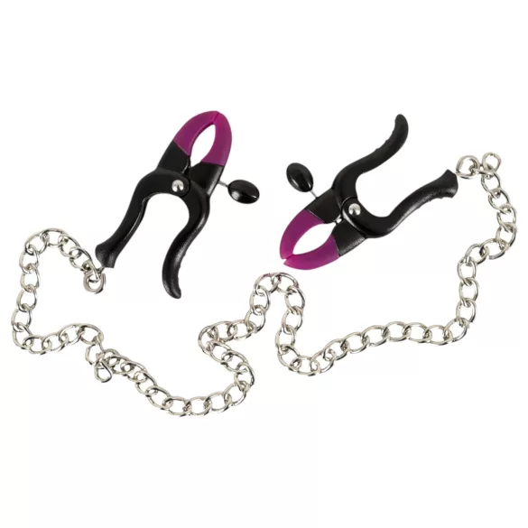 Bad Kitty - tepelklemmen met ketting - paars zwart