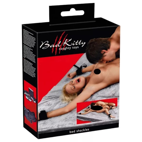 Bad Kitty - bondage set voor bed - verstelbaar - zwart