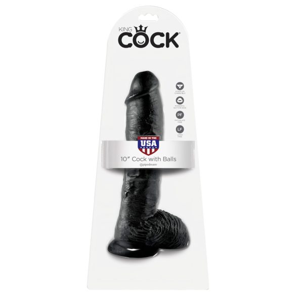King Cock - dildo met ballen - realistisch - zwart - 25 cm