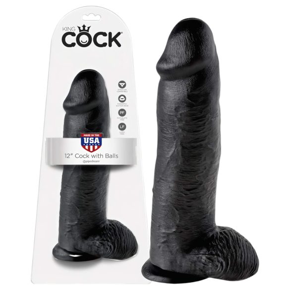 King Cock 12" grote dildo met ballen (30 cm) - zwart