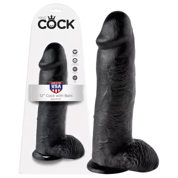 King Cock - dildo met ballen - 30 cm - zwart