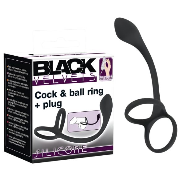 Black Velvet - slanke anal dildo met penis- en ballenring (zwart)