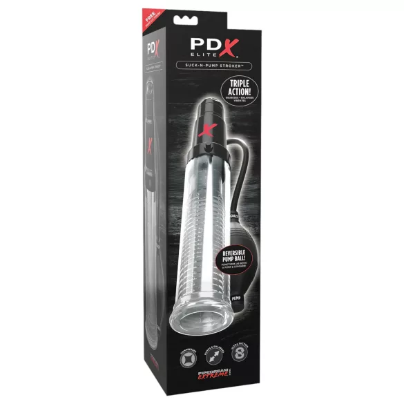 PDX Elite - 2-in-1 penispomp en masturbator in één (transparant)