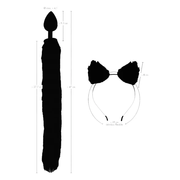 Bad Kitty - anaalplug set met kattenstaart - zwart