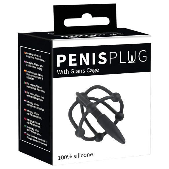 Penisplug - siliconen eikelkooi met dilator (zwart)
