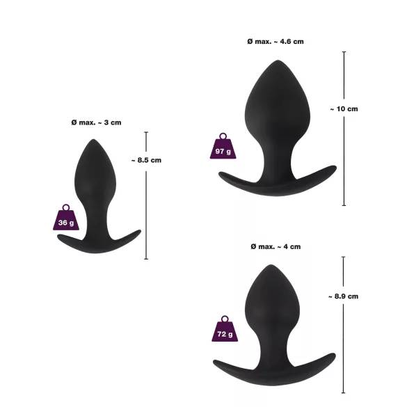 Black Velvets - siliconen anaalplug set (3-delig, zwart)