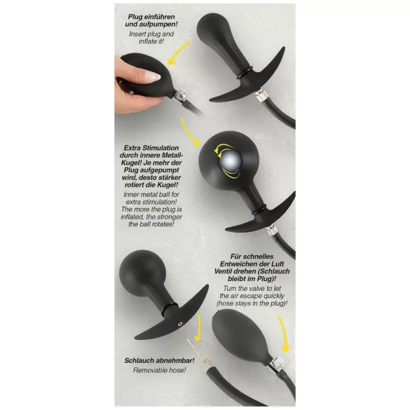 You2Toys - opblaasbare anaalplug met ballen - siliconen - zwart