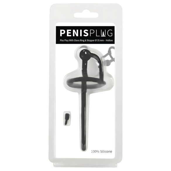 Penisplug - siliconen dilator met eikelring (0,6 mm) - zwart
