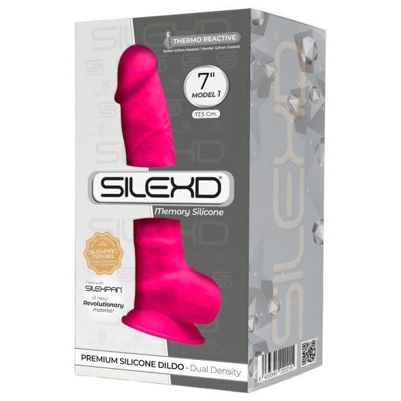 Silexd 7 - Zuignap dildo met testikels - 17,5 cm (roze)