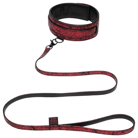 Fifty Shades of Grey - halsband en riem - zwart-rood