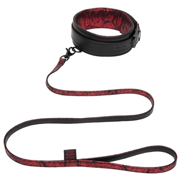 Fifty Shades of Grey - halsband en riem - zwart-rood