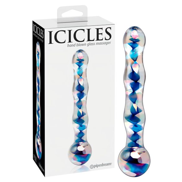 Icicles No. 08 - golvend, dubbelzijdig, glazen dildo (transparant-blauw)
