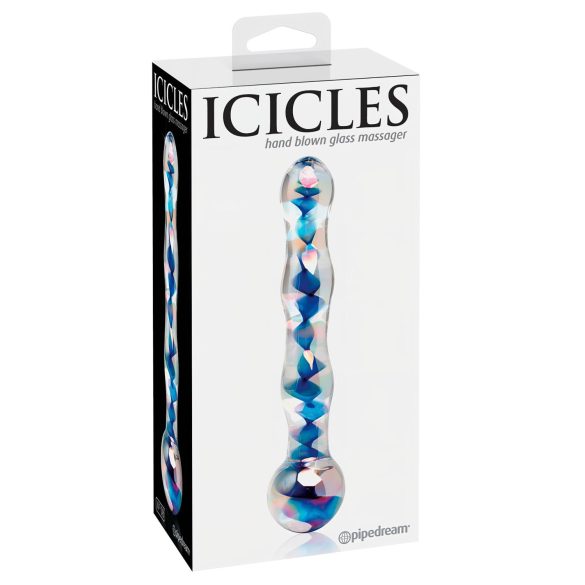 Icicles No. 08 - golvend, dubbelzijdig, glazen dildo (transparant-blauw)