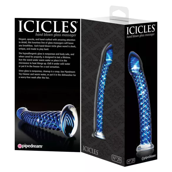 Icicles No. 29 - glazen dildo - spiraalvorm - blauw