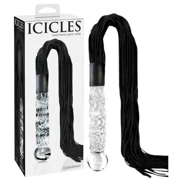 Icicles No. 38 - zweep van leer en glazen dildo - transparant zwart