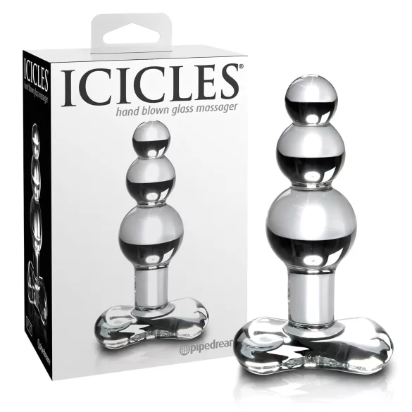Icicles No. 47 - glazen buttplug met drie kralen - transparant