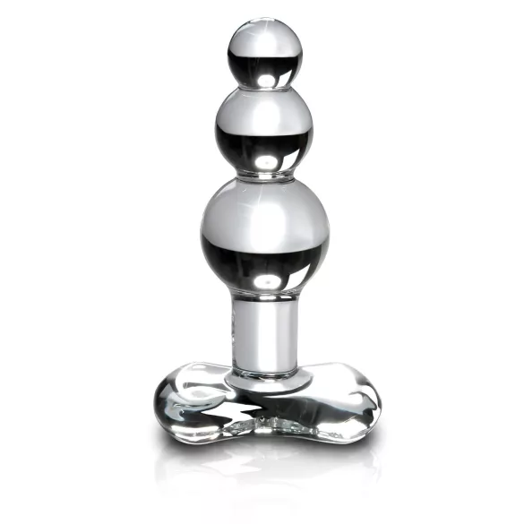 Icicles No. 47 - glazen buttplug met drie kralen - transparant