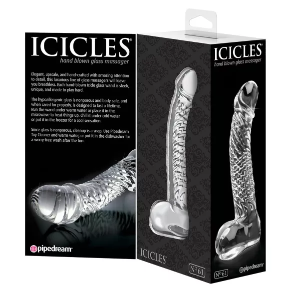 Icicles No. 61 - dildo met ballen en penisvorm - glas - transparant