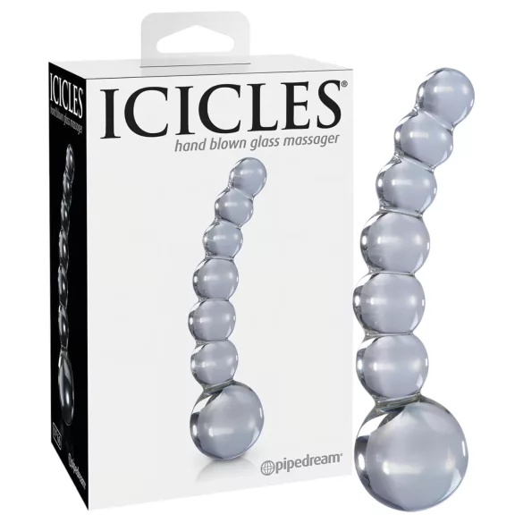 Icicles No. 66 - glazen dildo - gebogen met bolletjes - transparant