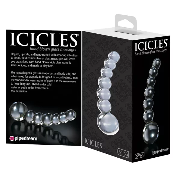 Icicles No. 66 - glazen dildo - gebogen met bolletjes - transparant