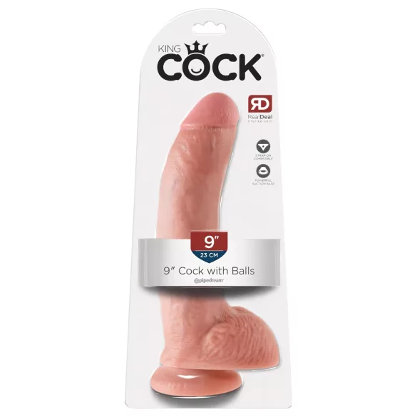 King Cock 9 - grote dildo met zuignap en ballen (23 cm, huidskleur)