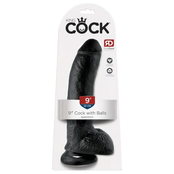 King Cock 9 - Realistische zuignap dildo met ballen (23cm) - zwart