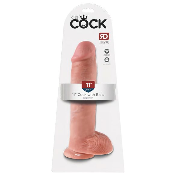 King Cock 11 - Dildo met zuignap en ballen (28cm) - huidkleurig