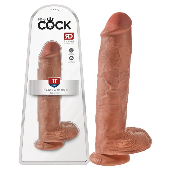 King Cock 11 - Zuignap dildo met testikels (28cm) - donker natuurlijk