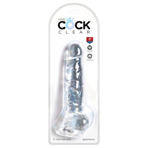 King Cock Clear 8 - zuignapdildo met ballen (20 cm)