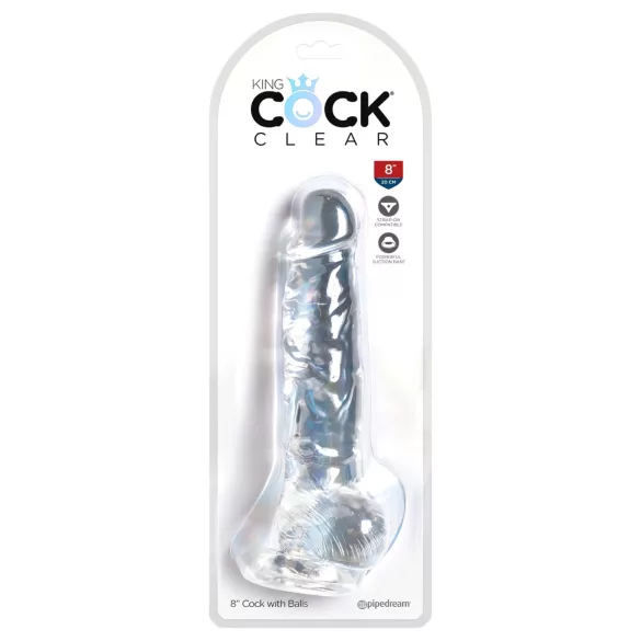 King Cock Clear 8 - dildo met zuignap en ballen - transparant 20cm