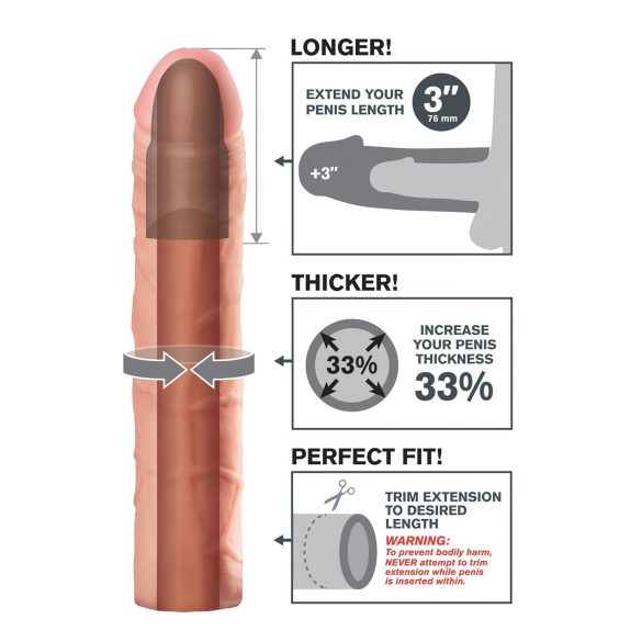 X-TENSION Perfect 3 - penis sleeve - realistisch - huidskleur - 22,8cm