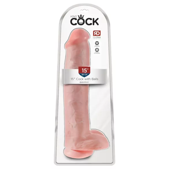 King Cock 15 - realistische dildo met zuignap en balzak - 38 cm - huidskleur