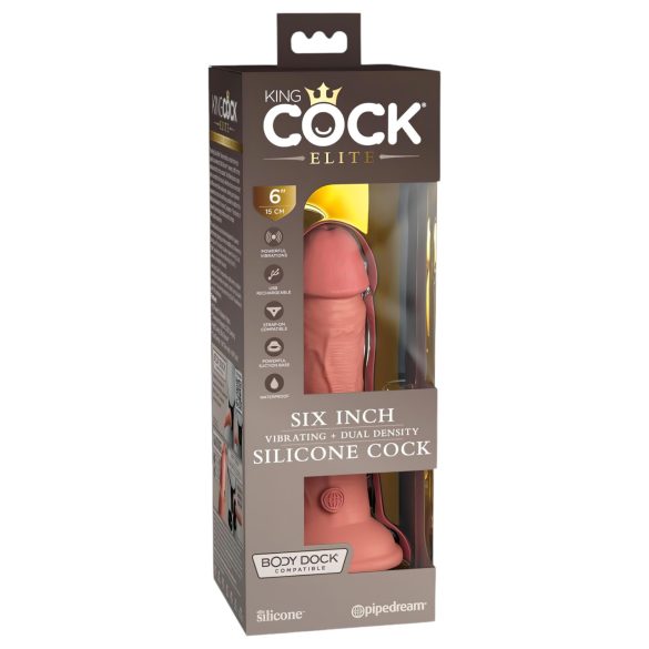 King Cock Elite 6 - zuignap vibrator (15cm) - huidkleur