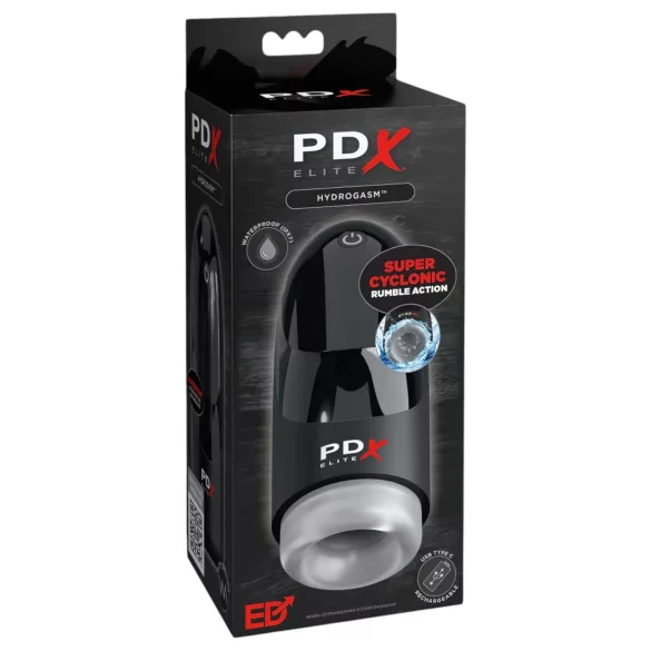 PDX Hydrogasm - oplaadbare draaiende masturbator (zwart)