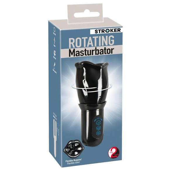 STROKER Roterend - Oplaadbare Draaibare Zwarte Mondmasturbator