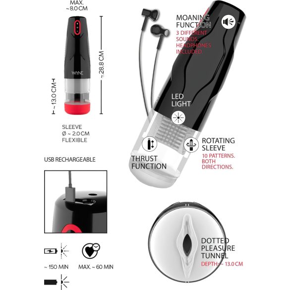 WYNE 05 - automatische masturbator - roterend - oplaadbaar - zwart/wit