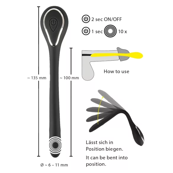 Penis Plug Dilator - vibrerende dilator - oplaadbaar - zwart - 1 cm