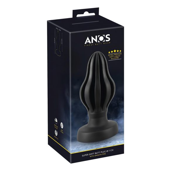 ANOS - Zwarte, ribbelige anaalplug - 7 cm zacht plezier!