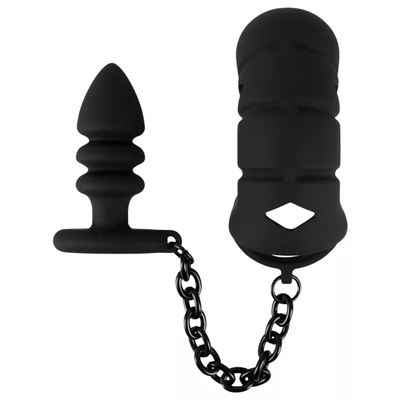 Black Velvets - siliconen peniskooi met buttplug - zwart