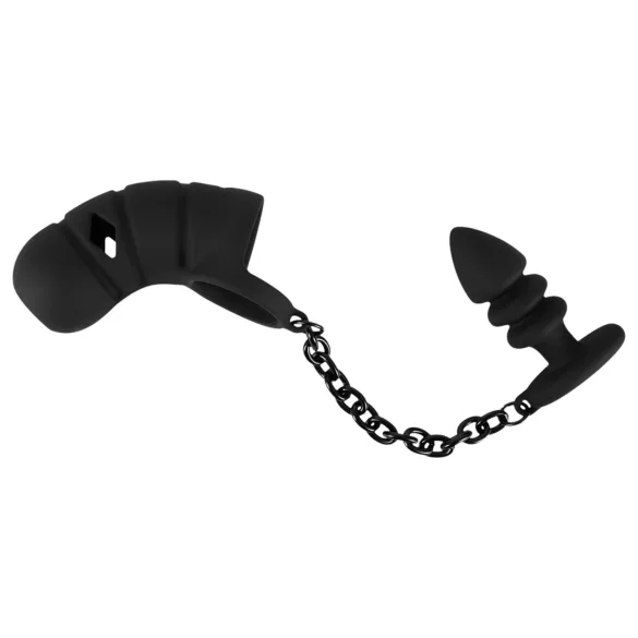 Black Velvets - siliconen peniskooi met buttplug (zwart)