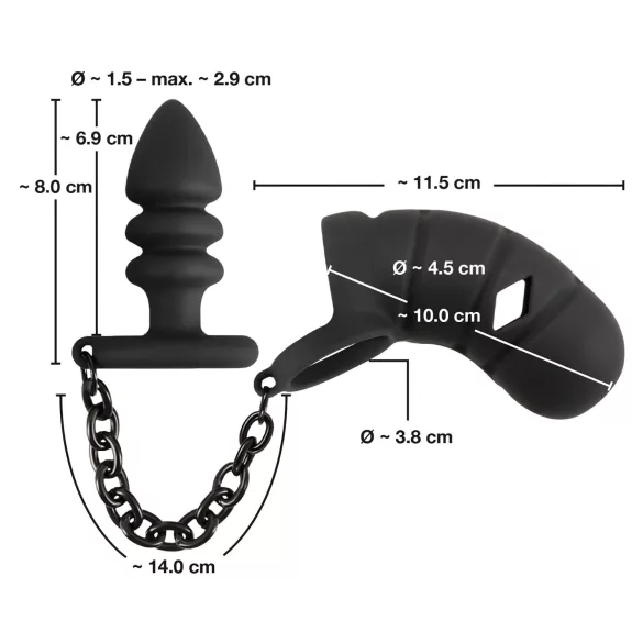 Black Velvets - siliconen peniskooi met buttplug (zwart)