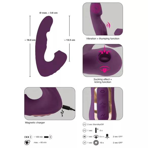 Javida - 4-in-1 vibrator met tong voor clitorisstimulatie (paars)